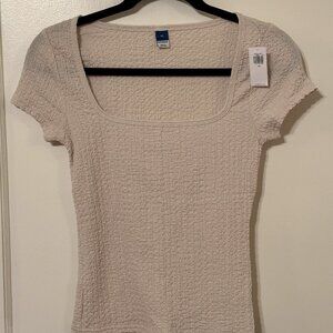 Fitted Square-Neck Top in Crinkle Crepe Fabric, NWT